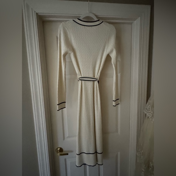 Pointelle Knit V-Neck Midi Ivory Dress - Picture 15 of 16